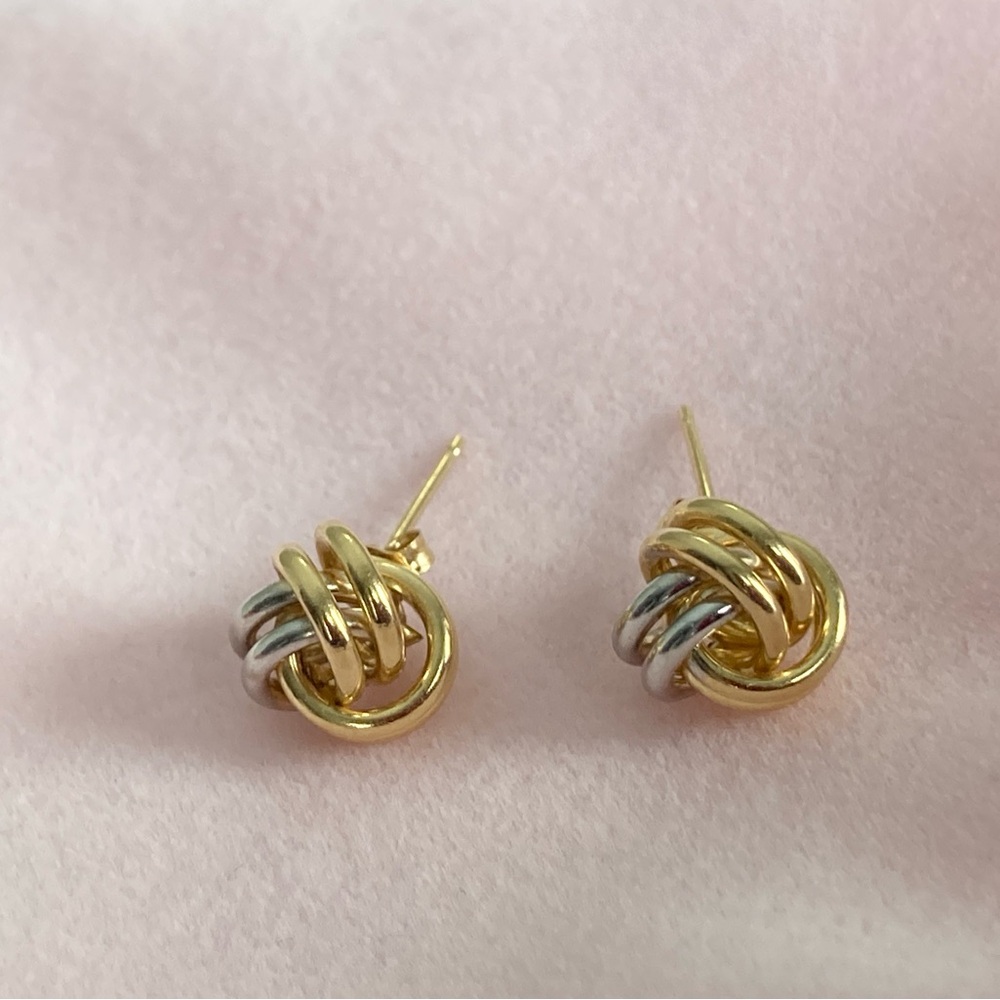 10K Two-Tone Gold & White Gold Knot Earrings - Pre-Owned - Picture 3 of 7